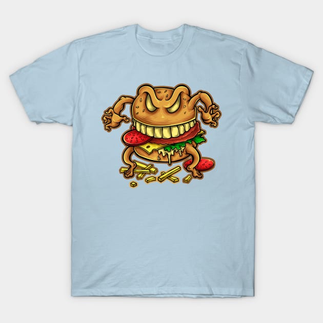 Hamburger Monster Illustrated Design T-Shirt by Jarecrow 